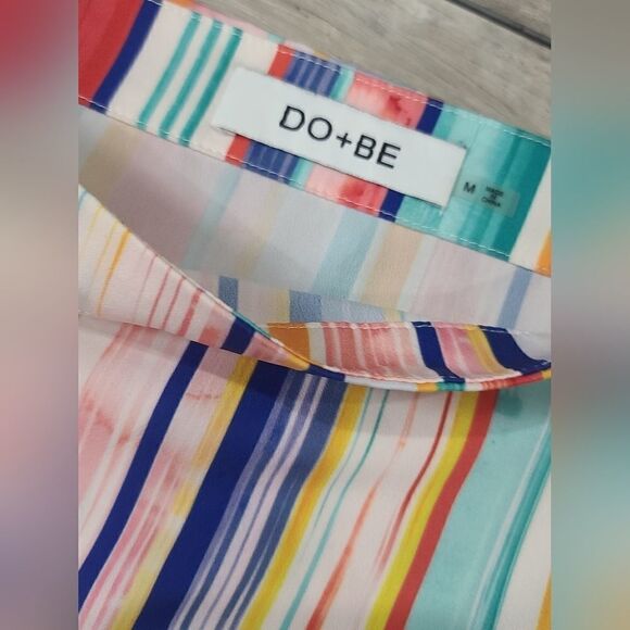 Do + BE Colorful Off Shoulder Silky Vertical Stripes Top - Picture 13 of 14